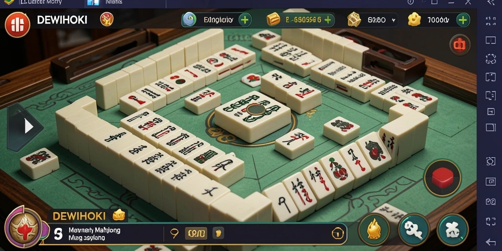 Screenshot dari gameplay DEWIHOKI yang menunjukkan tantangan Mahjong.