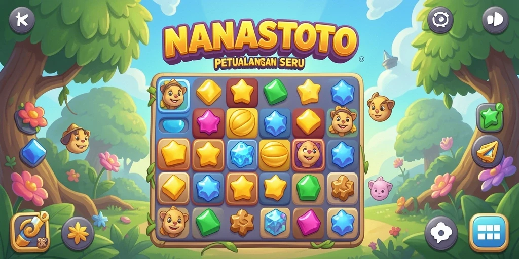 Gameplay seru NANASTOTO dengan tantangan Match-3 yang menarik.