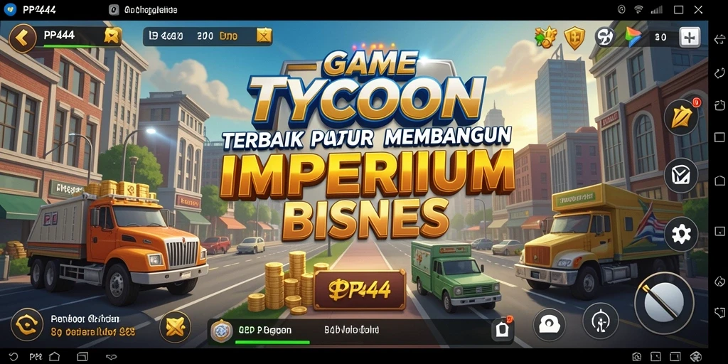 Tampilan menarik dari gameplay PP444 yang menunjukkan membangun bisnis Tycoon.
